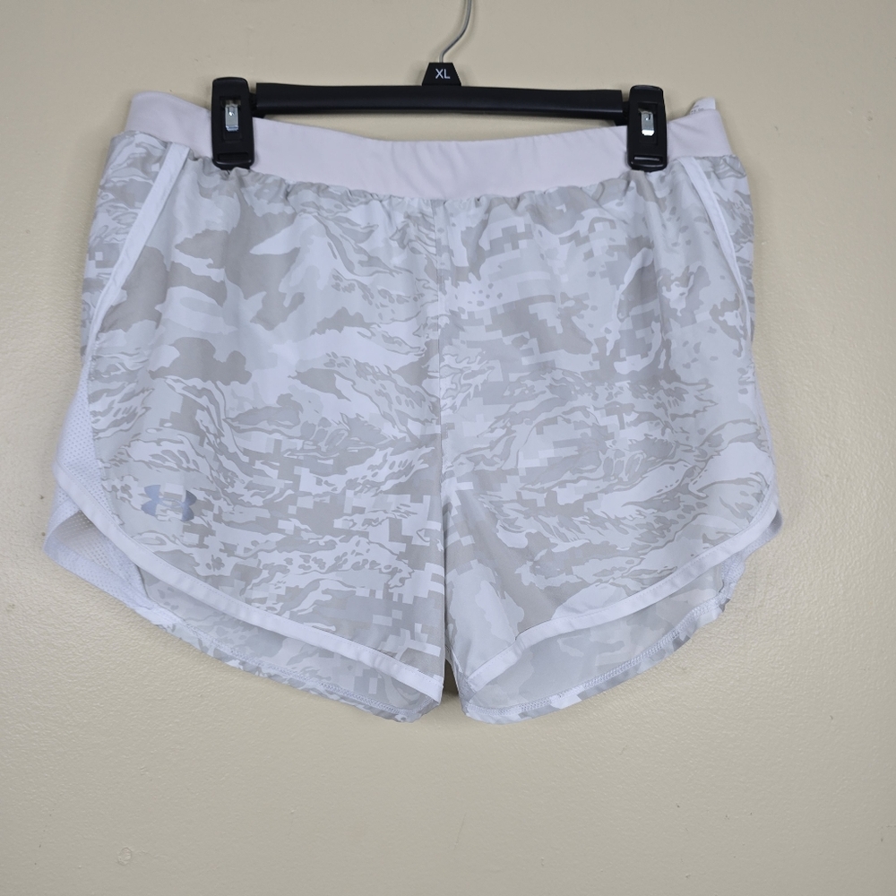 Under Armour Shorts Womens Large White Gray Camo Heatgear Built In Brief Running